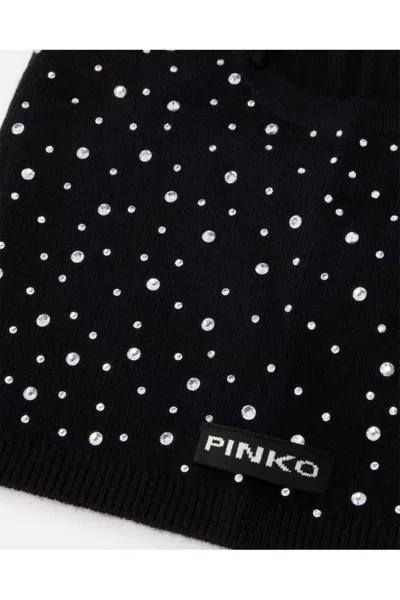 Pinko Balaclava With Drawstring And Rhinestones In Black