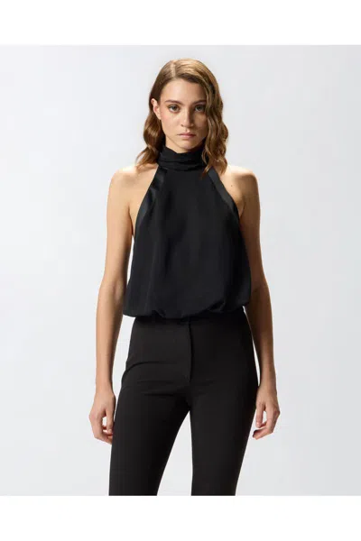 Pinko Halter Neck Top With High Collar In Black