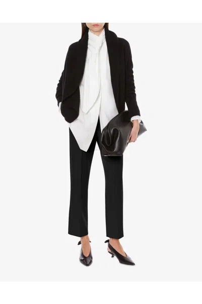 Alberta Ferretti Long Sleeve Collarless Shirt With Scarf Detail In White