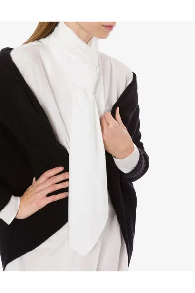 Alberta Ferretti Long Sleeve Collarless Shirt With Scarf Detail In White