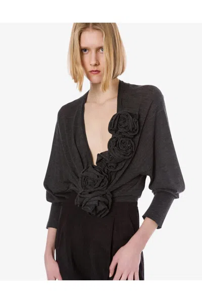 Alberta Ferretti Alberta Ferreti Sweater In Merino Wool With Floral Embroidery In Black