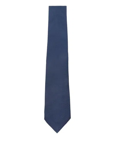 Kiton Textured Silk Tie Pointed Tip In Blue