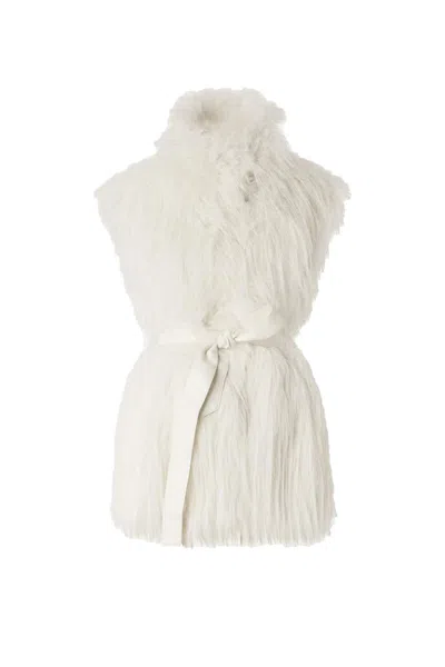 Pinko Soft Fur-effect Aspen Fabric Gilet With High Collar In White