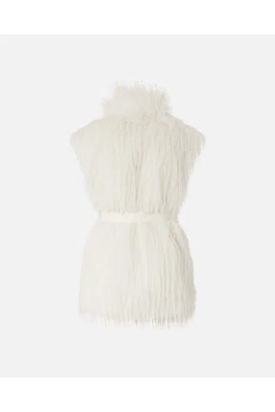 Pinko Soft Fur-effect Aspen Fabric Gilet With High Collar In White