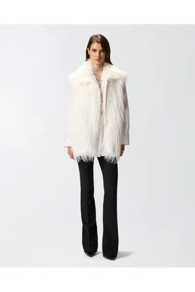 Pinko Soft Fur-effect Aspen Fabric Gilet With High Collar In White