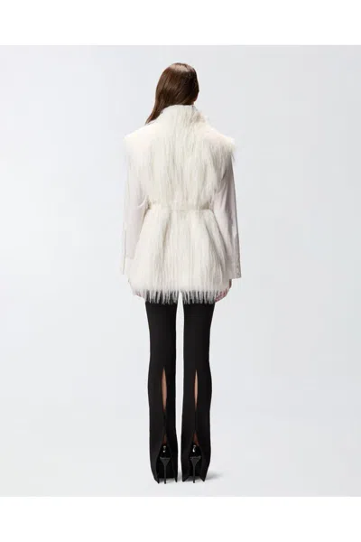Pinko Soft Fur-effect Aspen Fabric Gilet With High Collar In White