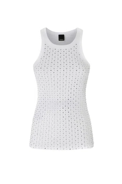Pinko Rhinestone-embellished Slim Fit Sleeveless Top In White