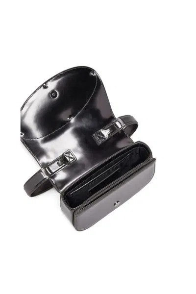 Diesel Oval-d Logo Patent Leather Shoulder Bag In Gray