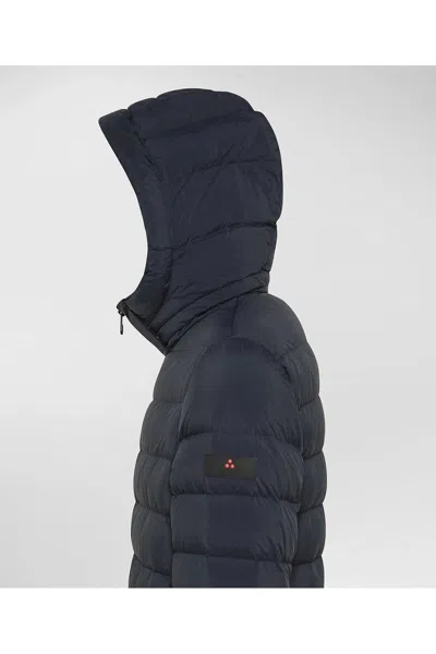Peuterey Quilted Black Puffer Jacket With Hooded Design In Blue