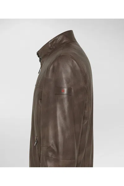 Peuterey Brown Vintage-effect Leather Bomber Jacket In Brown