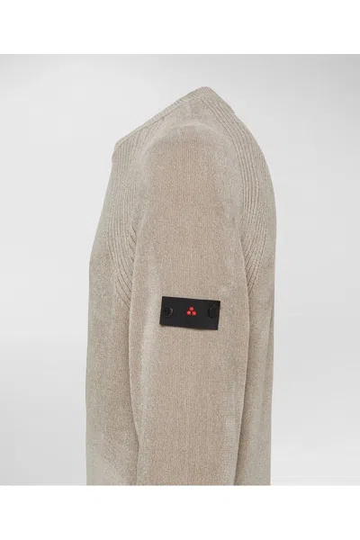 Peuterey Plush Crewneck Knit Sweater With Ribbed Detailing In Neutral