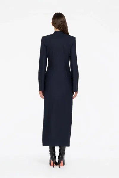 Les Filles D'eva Padded-shoulders Flap-pockets Dress In Blue