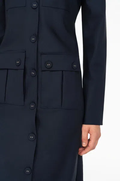 Les Filles D'eva Padded-shoulders Flap-pockets Dress In Blue