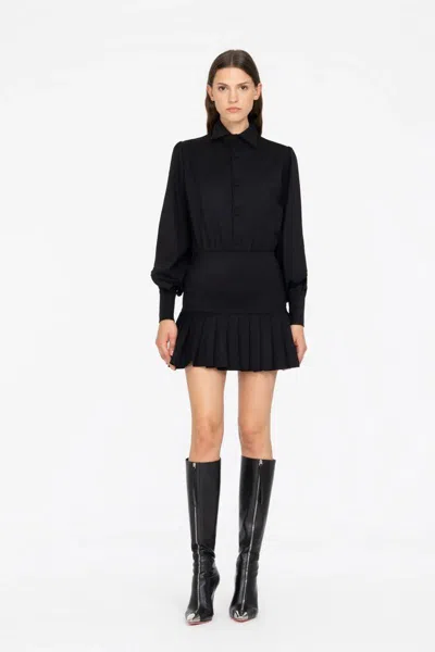 Les Filles D'eva Button Pleated Mini Dress In Black