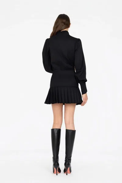 Les Filles D'eva Button Pleated Mini Dress In Black