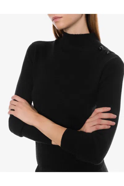 Alberta Ferretti Mock Neck Long Sleeve Knitwear With Buttons In Black