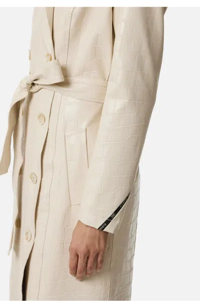 Elisabetta Franchi Croc-embossed Coat Featuring Belted Waist In White