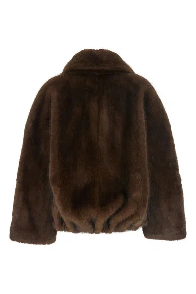 Valentini 1972 Plush Faux Fur Cropped Coat In Brown