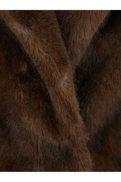 Valentini 1972 Plush Faux Fur Cropped Coat In Brown