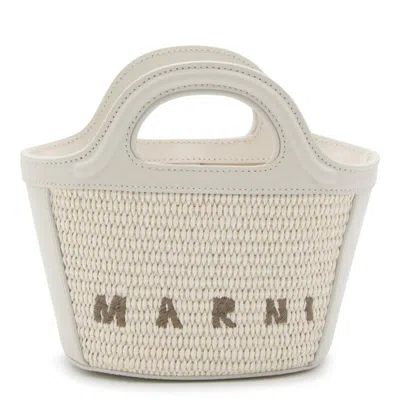 Marni White Canvas And Leather Tropicalia Mini Top Handle Bag In White