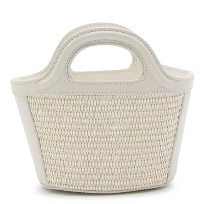 Marni White Canvas And Leather Tropicalia Mini Top Handle Bag In White