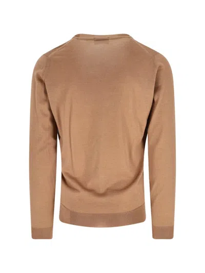 John Smedley V-neck Long Sleeve Ribbed Knit Sweater In Brown