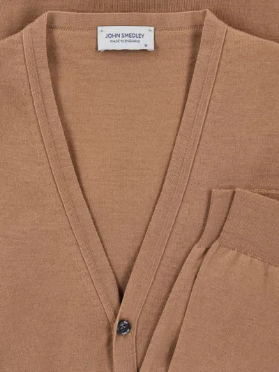 John Smedley V-neck Long Sleeve Ribbed Knit Sweater In Brown