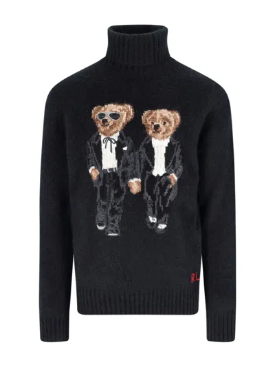 Polo Ralph Lauren Bear-embroidered Turtleneck Pullover In Black