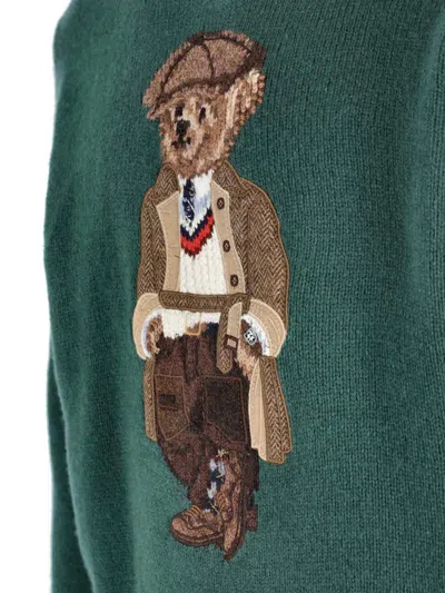 Polo Ralph Lauren Crew Neck Knit Sweater With Ribbed Textures In Green
