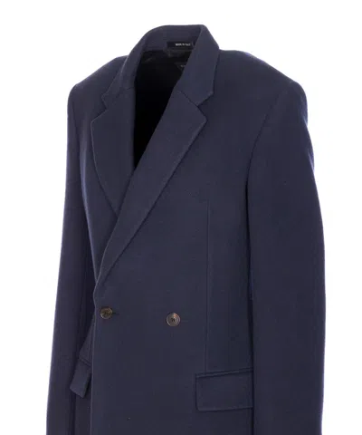 Balenciaga Women Godet Midi Double-breasted Wool Coat In Blue