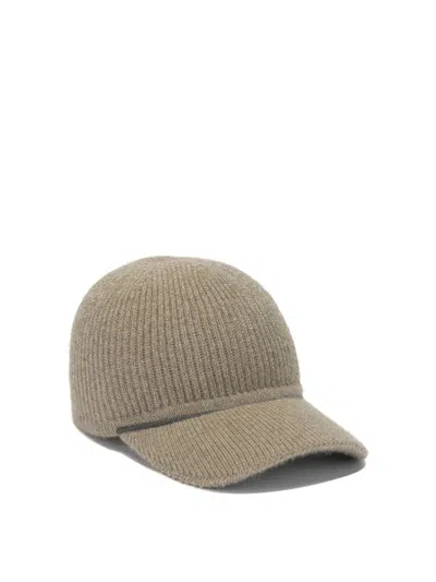 Brunello Cucinelli Curved Brim Knit Hats With Ribbed Texture In Brown