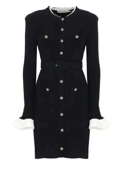 Self-portrait Short Viscose Knit Dress Dresses Blue In Black