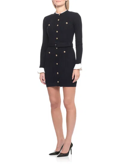 Self-portrait Short Viscose Knit Dress Dresses Blue In Black