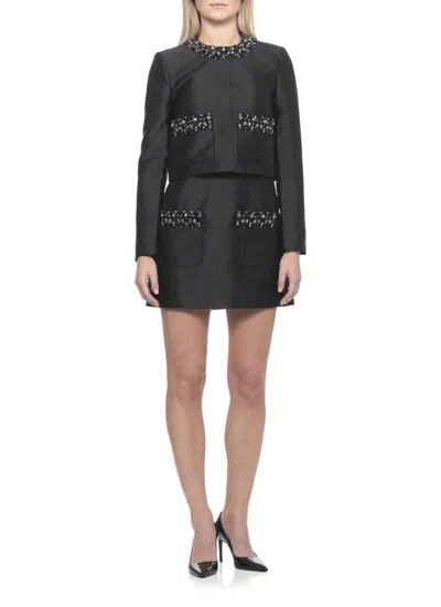 Self-portrait Taffeta Embellished Trim Jacket In Black
