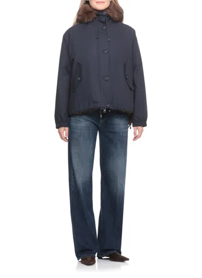 Valentini 1972 Coat With Synthetic Fur In Blue