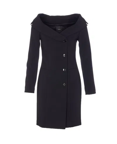 Pinko Black Dress With Front Neckline And Bare Shoulders In Fabric Woman In Black
