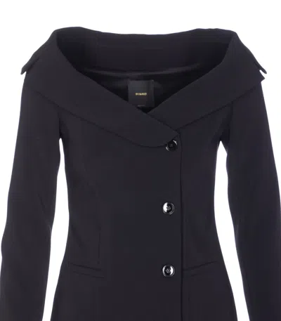 Pinko Black Dress With Front Neckline And Bare Shoulders In Fabric Woman In Black