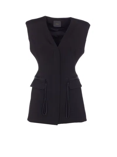Pinko Sleeveless V-neck Fitted Jacket Pockets In Black