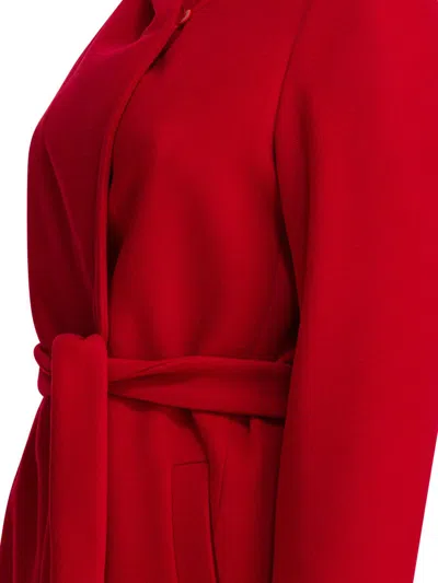 Herno Hooded Belted Double-breasted Coat In Red