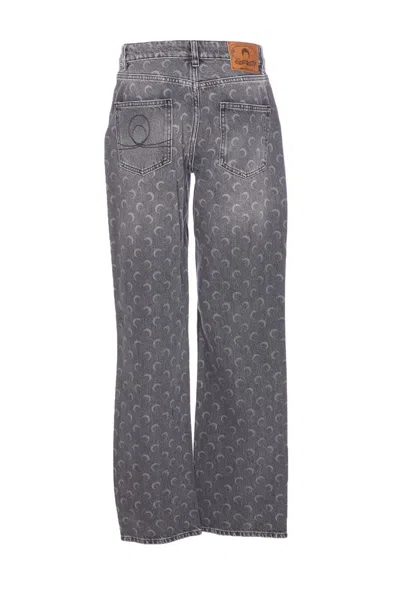 Marine Serre Moon Laser Grey Wash Denim Straight Jeans In Gray