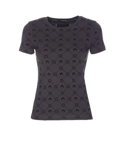 Marine Serre Moon Logo Patterned Crewneck Short Sleeve Top In Gray