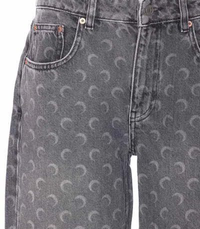 Marine Serre Moon Laser Grey Wash Denim Straight Jeans In Gray