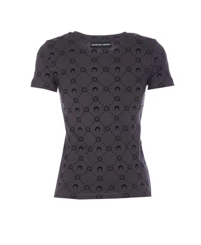 Marine Serre Moon Logo Patterned Crewneck Short Sleeve Top In Gray