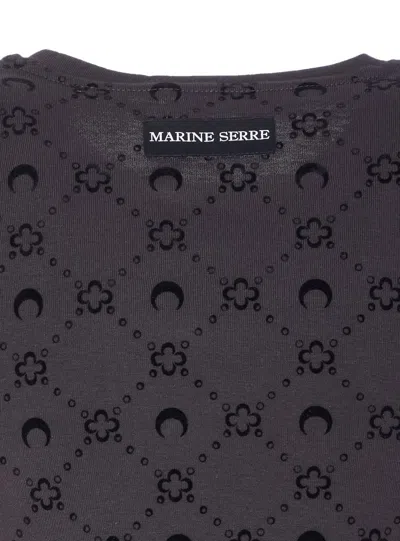 Marine Serre Moon Logo Patterned Crewneck Short Sleeve Top In Gray