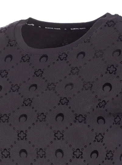 Marine Serre Moon Logo Patterned Crewneck Short Sleeve Top In Gray