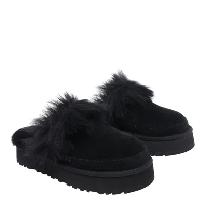 Ugg Disquette Chalet Suede And Sheepskin Slippers In Black