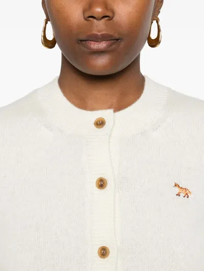 Maison Kitsuné Cardigan Wool Embroidered Detail In Neutral