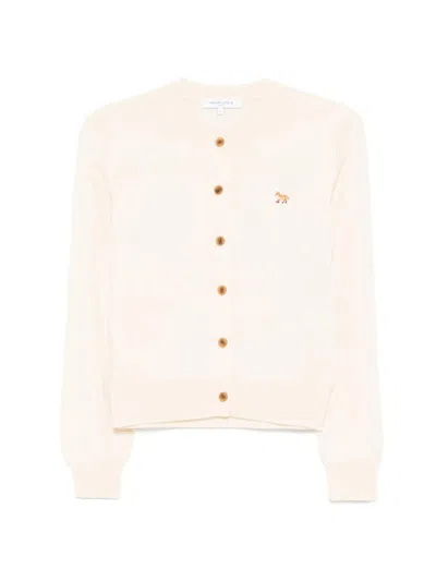 Maison Kitsuné Cardigan Wool Embroidered Detail In Neutral