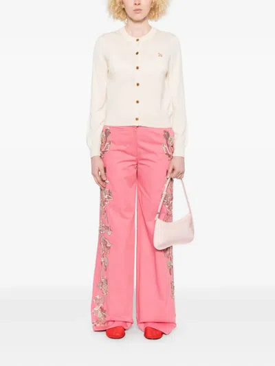 Maison Kitsuné Cardigan Wool Embroidered Detail In Neutral