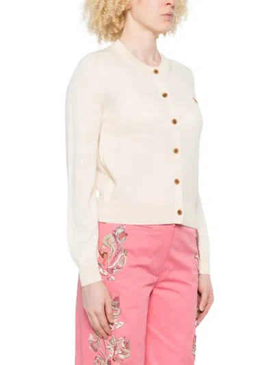 Maison Kitsuné Cardigan Wool Embroidered Detail In Neutral